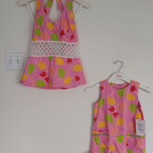 Lilly Pulitzer 2 Pc Set--Halter Top Sz 8 Hibiscus Pink & Girls 5 Shift Dress NWT